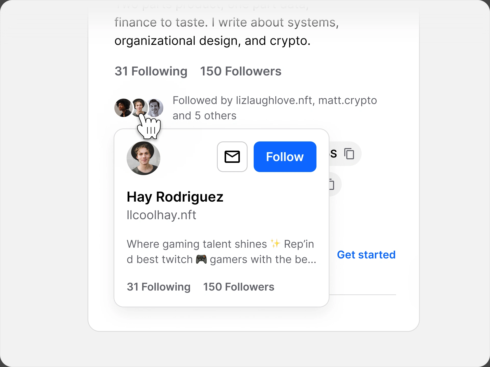 Follower relationship and profile connection interface.